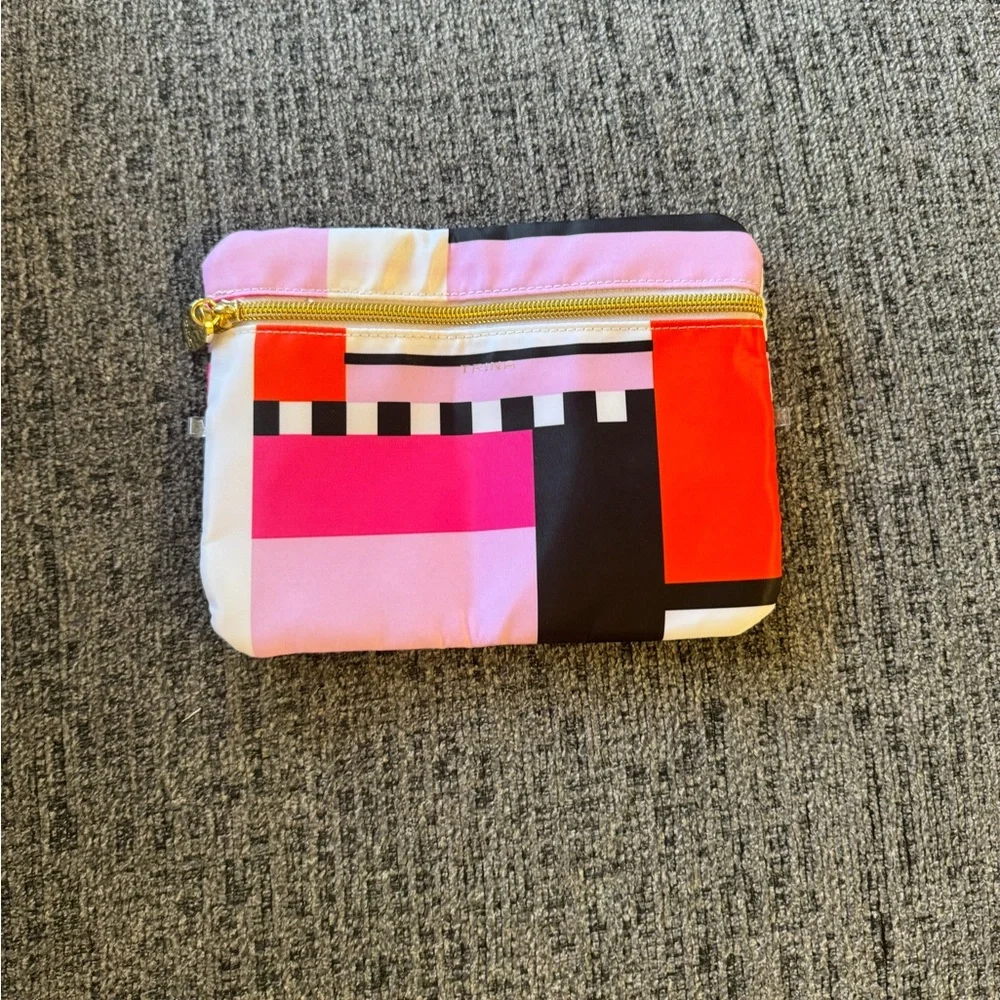 Trina Turk Pink and Red Cosmetic Bag Set with Bold Geometric Design